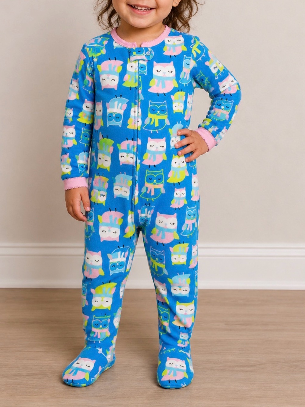 (0028) Girls: 3T Child of Mine Owl Footie Fleece Sleeper- J5